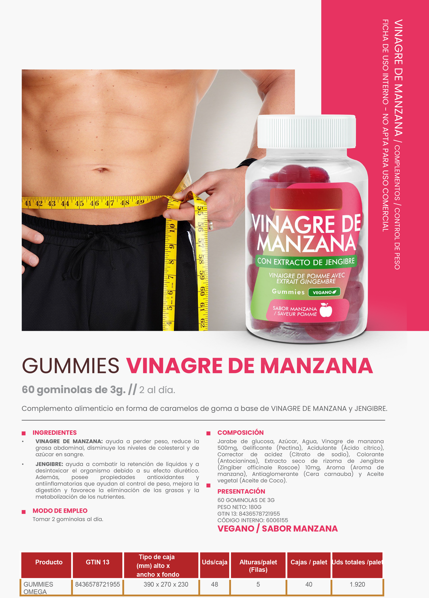 Gomitas Vinagre de Manzana & Jengibre – 60 Gummies Veganas 3 g | Apoyo Digestivo y Metabolismo