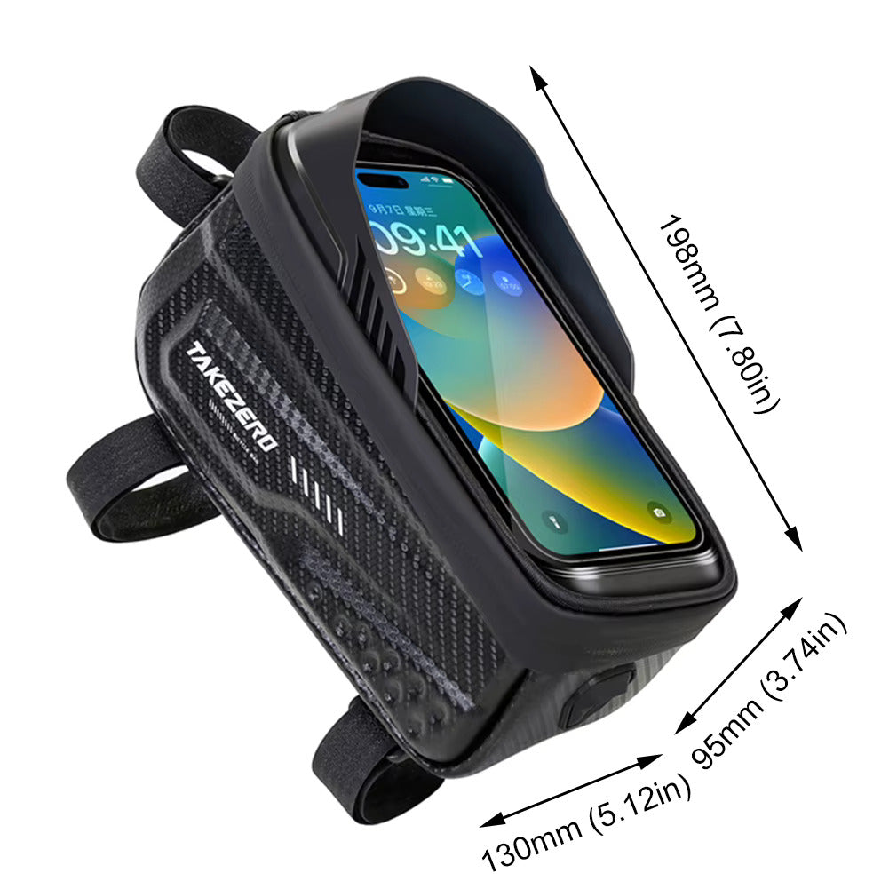 Bolsa Delantera de Bicicleta 1L Impermeable | Pantalla Táctil 6.8’’ | Soporte Seguro y Resistente para Teléfono y Accesorios