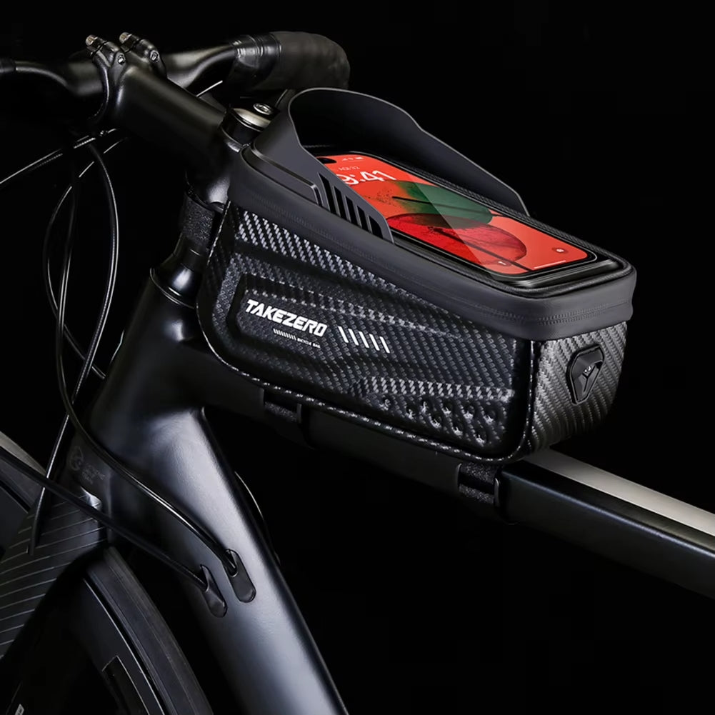Bolsa Delantera de Bicicleta 1L Impermeable | Pantalla Táctil 6.8’’ | Soporte Seguro y Resistente para Teléfono y Accesorios