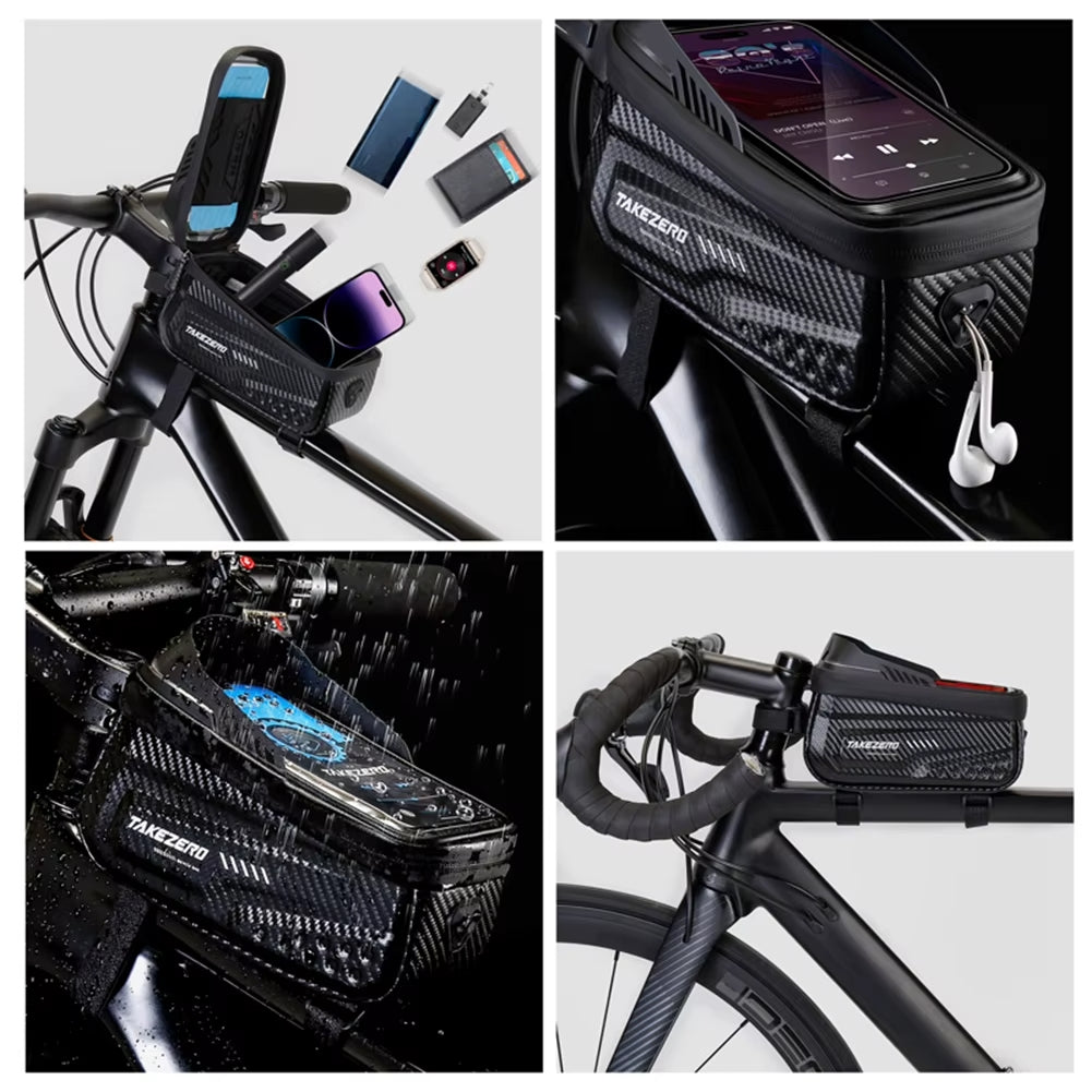 Bolsa Delantera de Bicicleta 1L Impermeable | Pantalla Táctil 6.8’’ | Soporte Seguro y Resistente para Teléfono y Accesorios