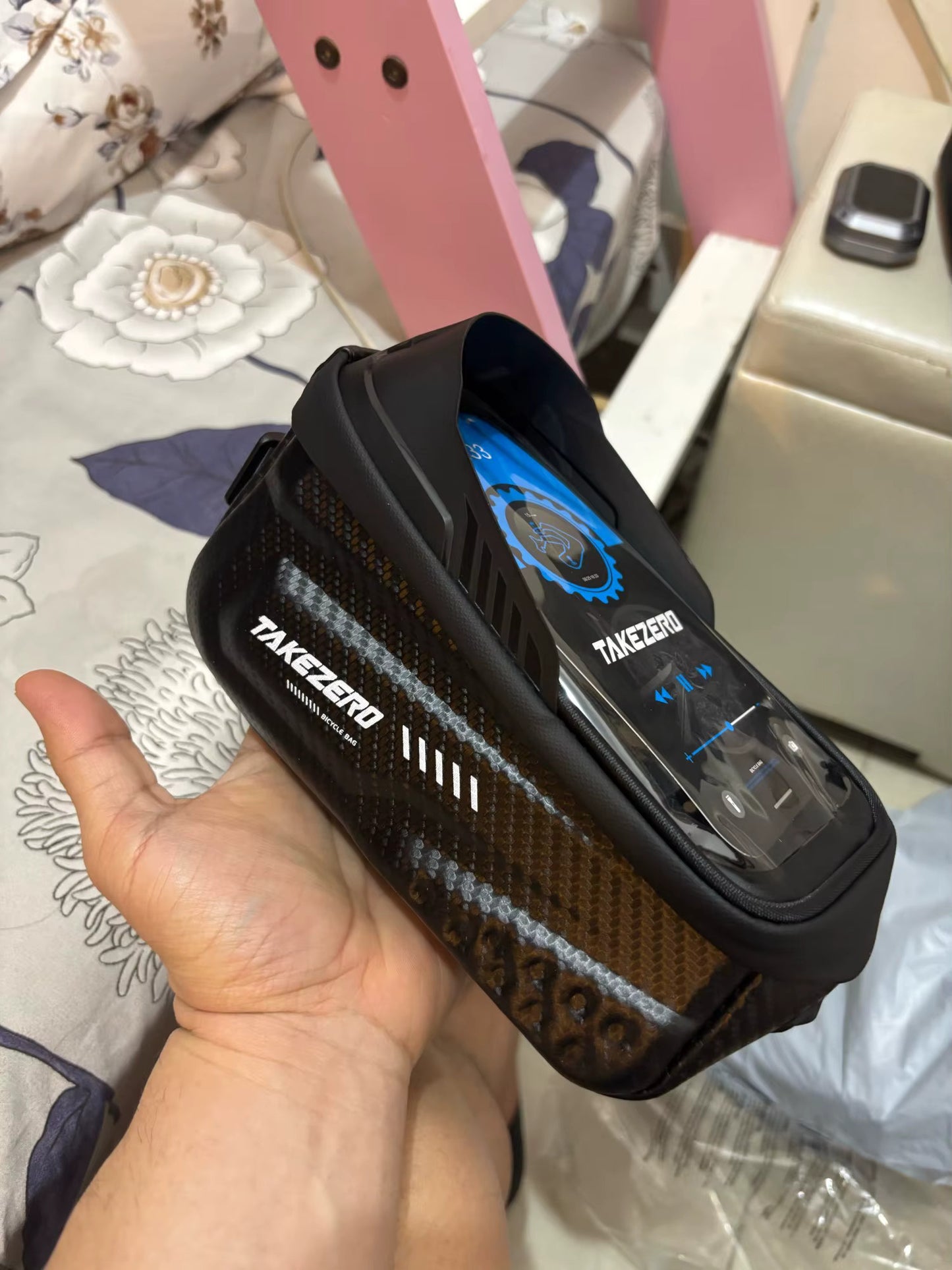 Bolsa Delantera de Bicicleta 1L Impermeable | Pantalla Táctil 6.8’’ | Soporte Seguro y Resistente para Teléfono y Accesorios