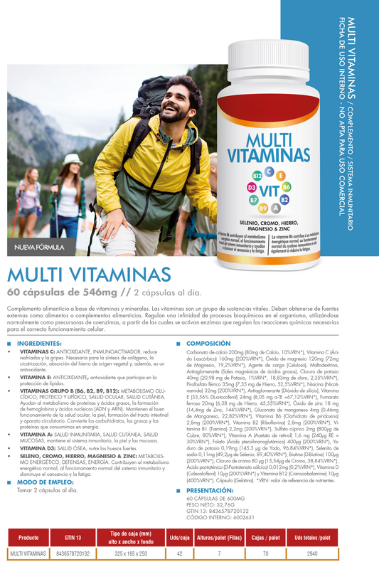 Multivitaminas Completo 60 Cápsulas – Vitaminas A, B, C, D3 + Minerales (Selenio, Zinc, Magnesio) – Energía e Inmunidad