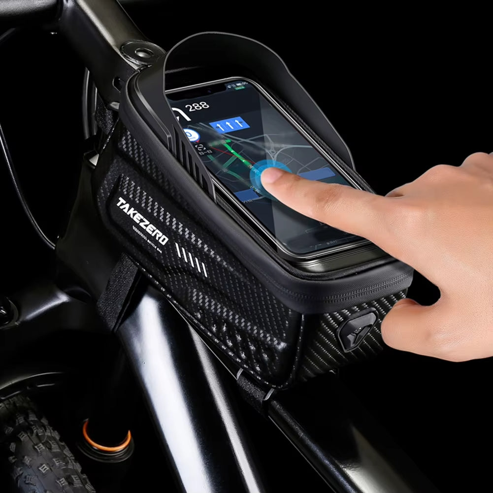 Bolsa Delantera de Bicicleta 1L Impermeable | Pantalla Táctil 6.8’’ | Soporte Seguro y Resistente para Teléfono y Accesorios