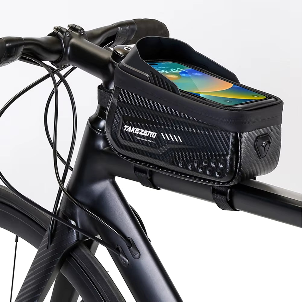 Bolsa Delantera de Bicicleta 1L Impermeable | Pantalla Táctil 6.8’’ | Soporte Seguro y Resistente para Teléfono y Accesorios